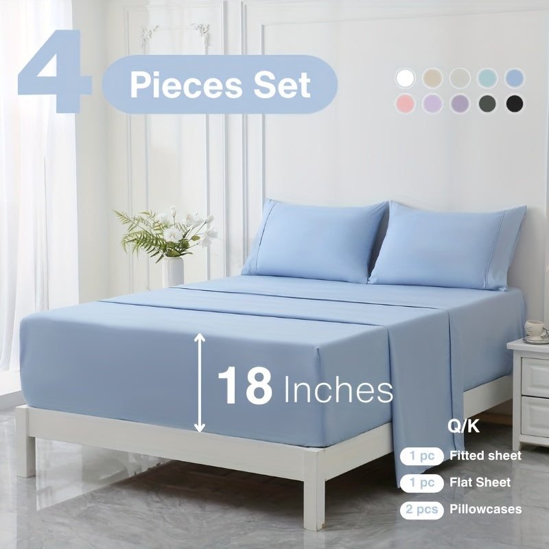 3/4pcs 18 Inch Extra Deep Pocket Bed Sheets Sets, Fits Deep Mattress, Breathable & Cooling Bed Sheets, Hotel Luxury Bed Sheet Set