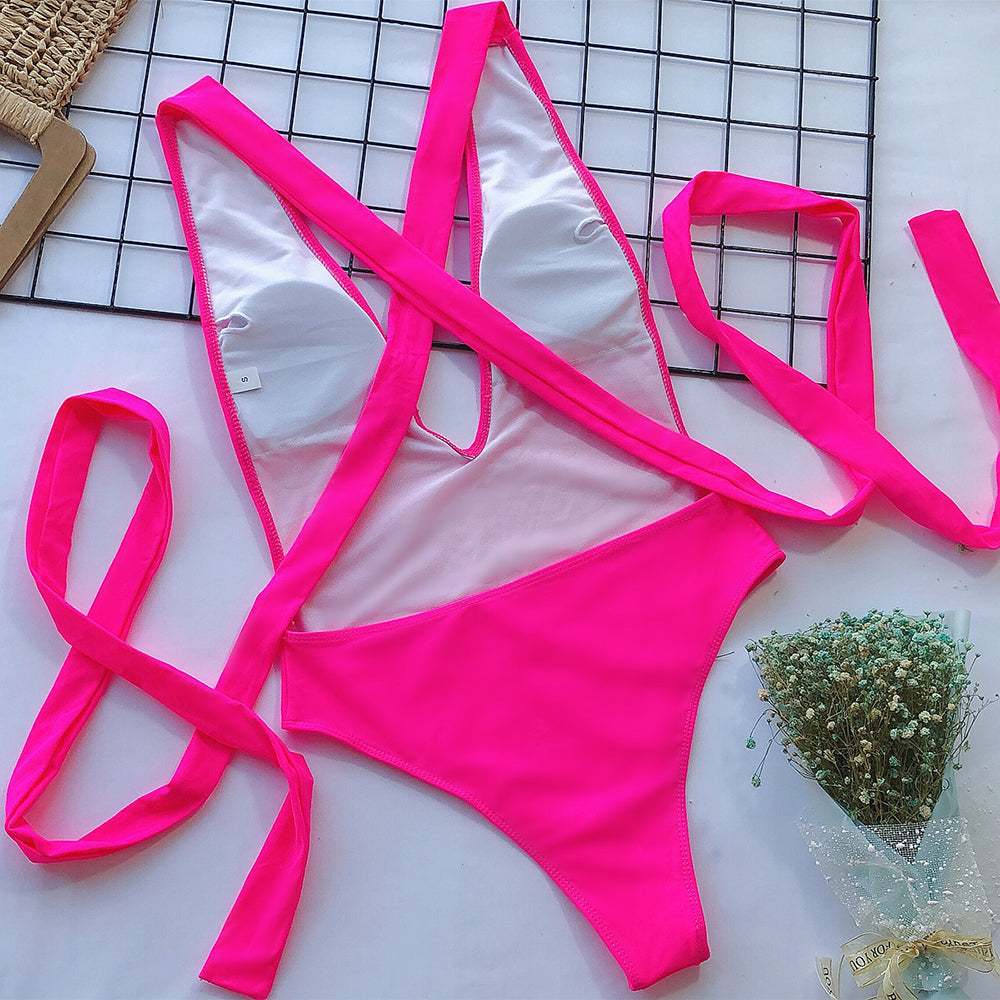One-piece bikini with straps