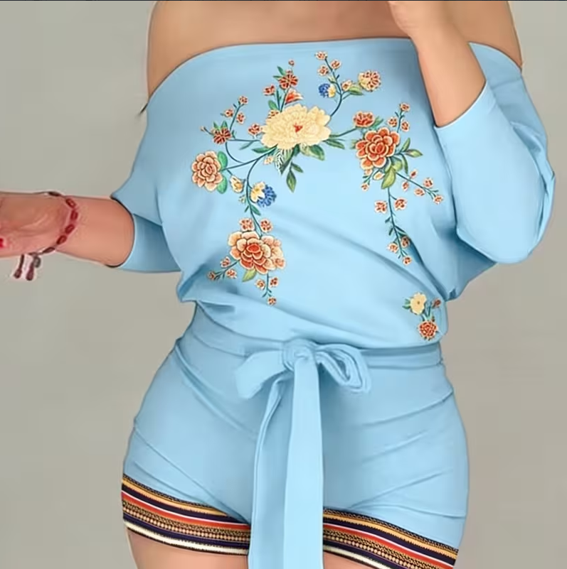 Peacock Print Off-Shoulder Casual Romper
