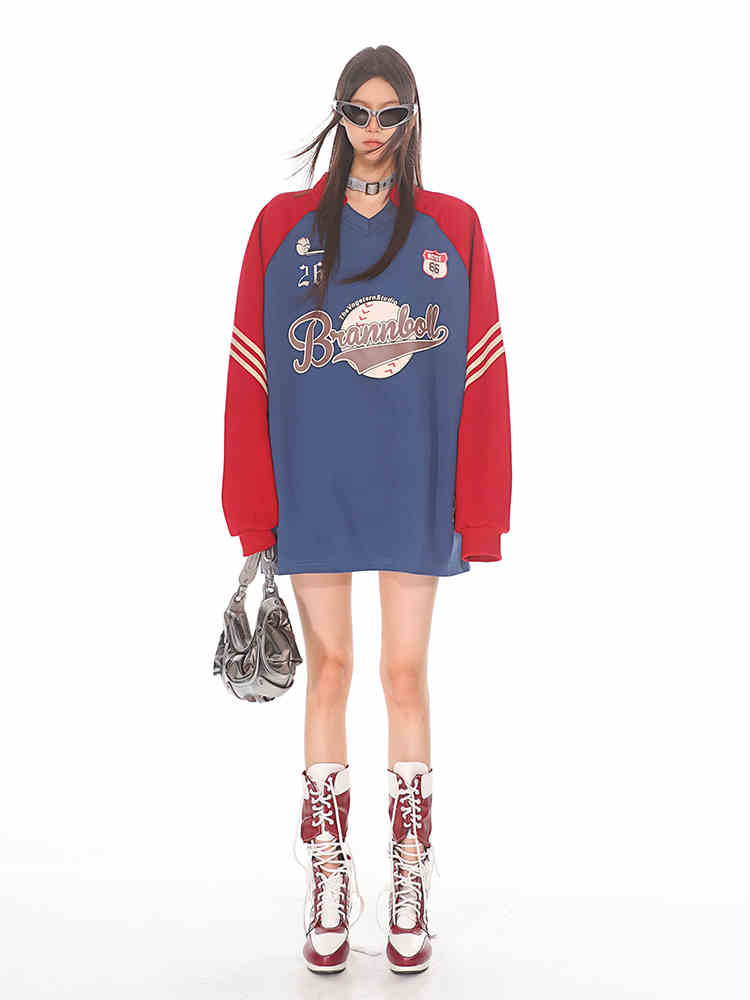 Vintage American Sports V-Neck College Sweatshirt