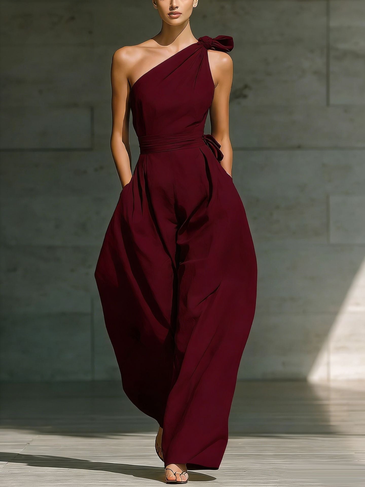 Chic Off-Shoulder Wide-Leg Belted Jumpsuit