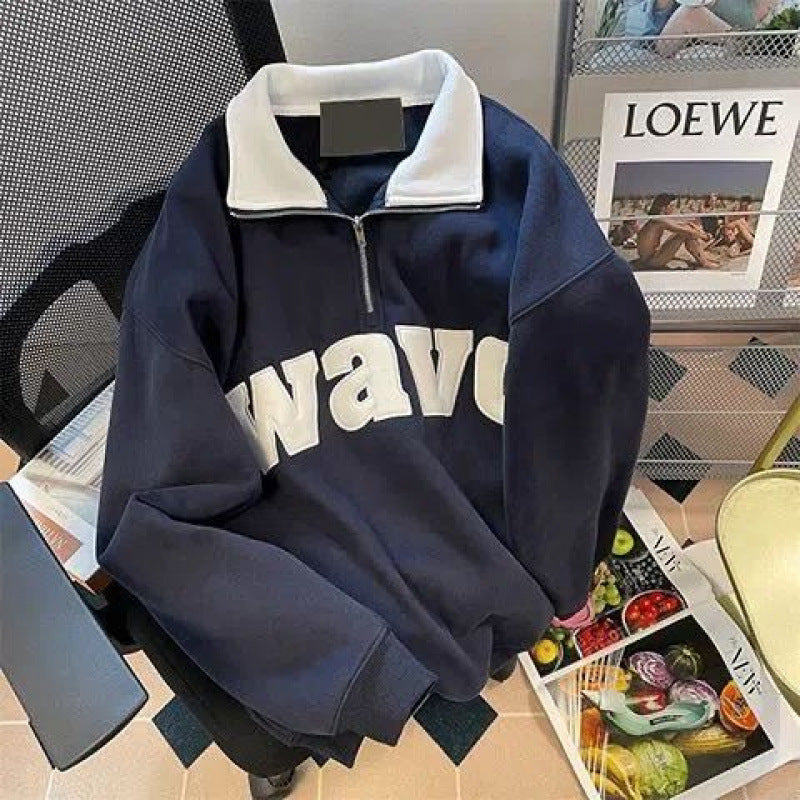 American Campus Retro Lapels Half Zipper Sweater