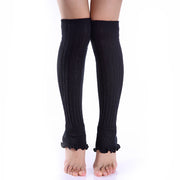 Warm Knit Knee High Socks with Ruffles for Women