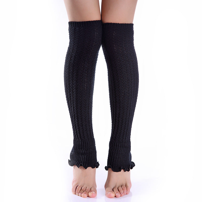 Warm Knit Knee High Socks with Ruffles for Women
