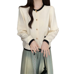 Women's Long-sleeved Round Neck Pocket Button Cardigan Loose Sweater