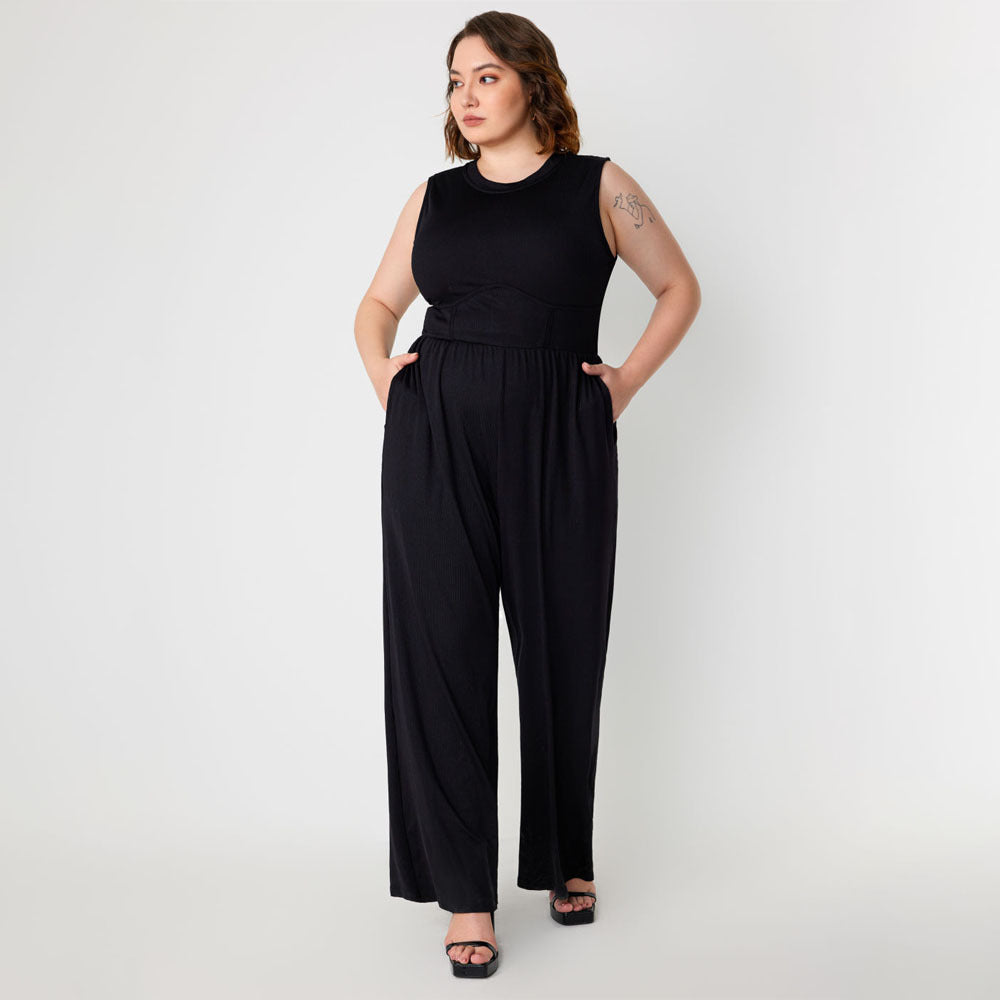 Women's Plus Casual Solid Color Stretchy Jumpsuit