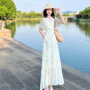 French Inspired Soft Languid Flattering V Neck Maxi Dress
