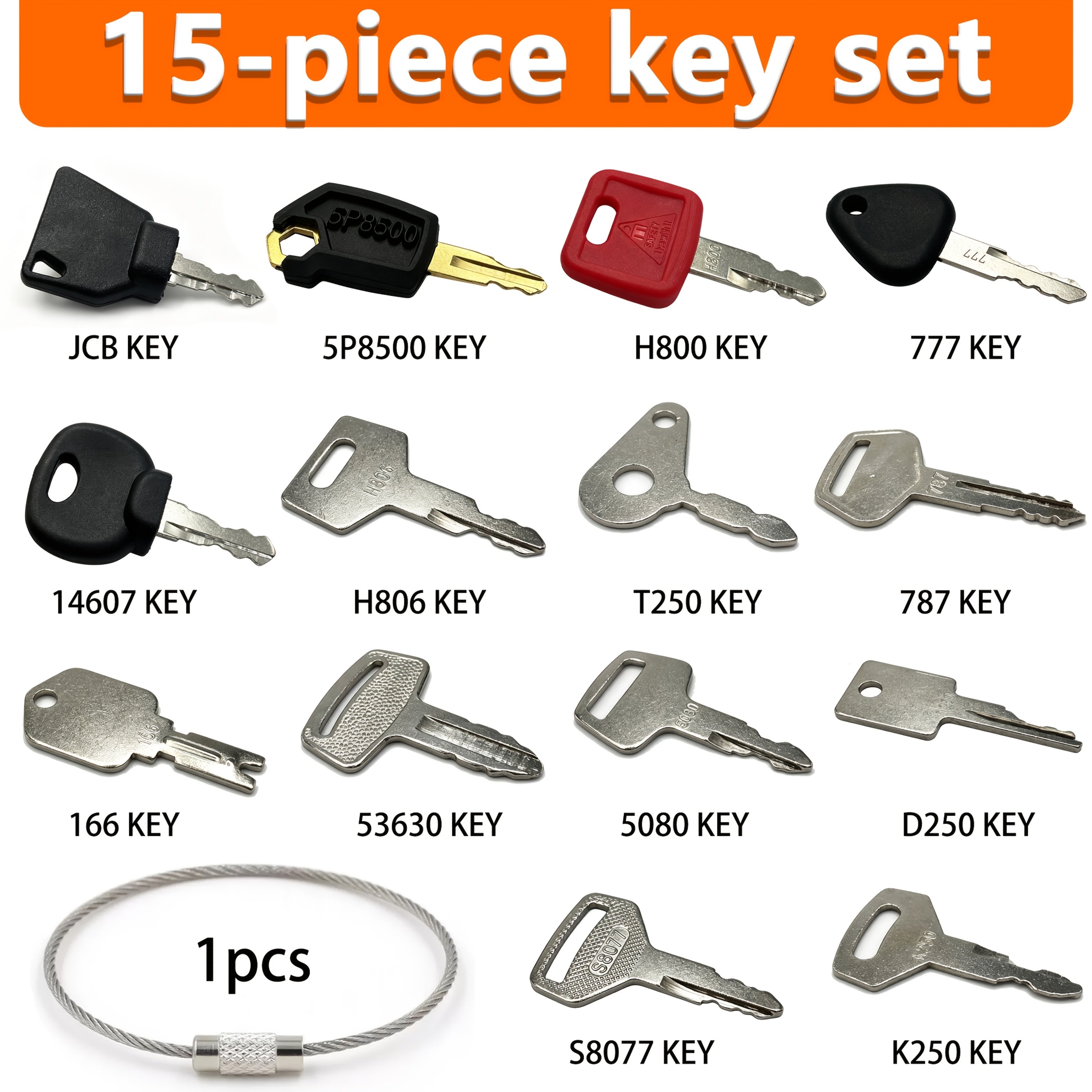 15‑Piece Construction Machinery Replacement Ignition Key Set – Compatible with Loaders, Tractors, Dump Trucks, Excavators and Bulldozers