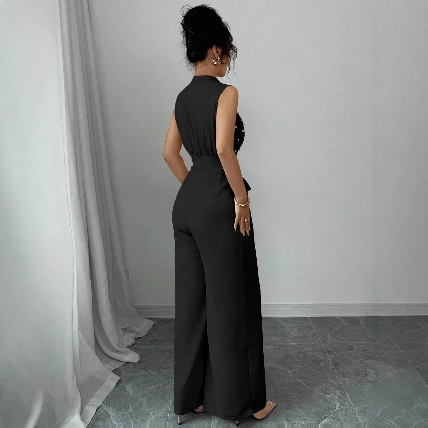 Black Polka Dot Sleeveless Wide-Leg Jumpsuit