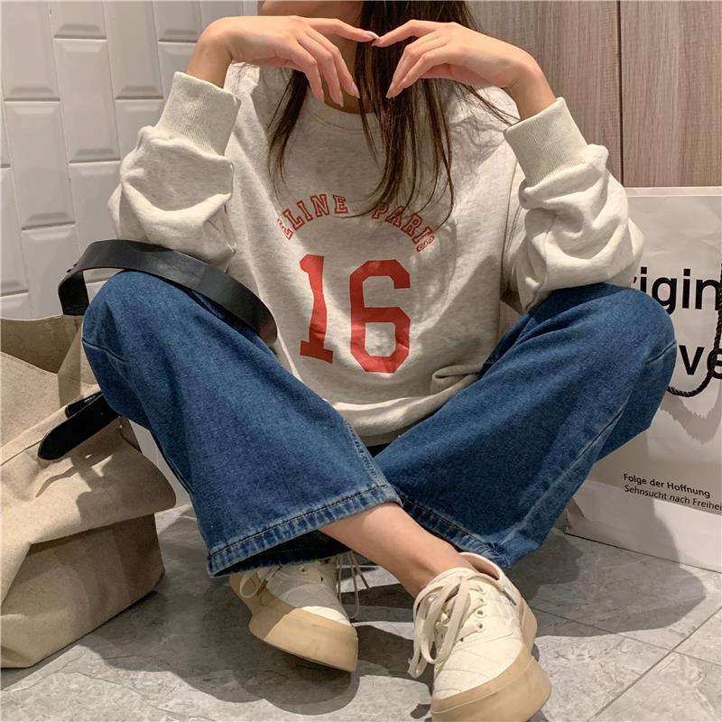 Oversized Letter Print Long Sleeve Women's Pullover Sweater