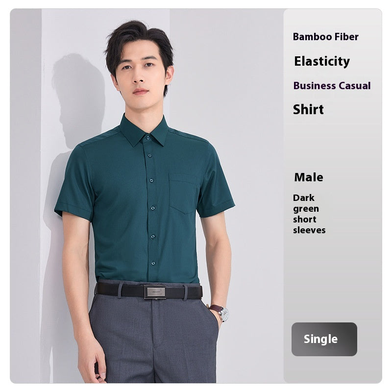 Bamboo Fiber White Shirt Men's Professional Short Sleeve