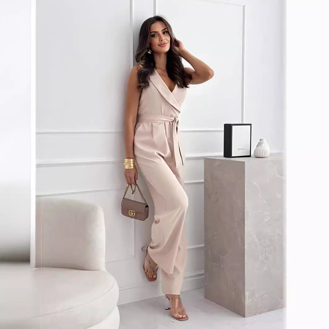 Chic V-Neck Sleeveless Solid Casual Jumpsuit