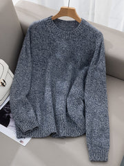 Elegant Cashmere Sweater Versatile and Thickened Womens Crew-neck Knit