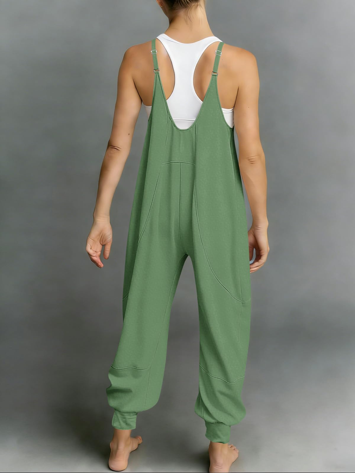 Fisoew Jumpsuits For Women Summer Casual Overalls Spaghetti Strap Sleeveless Pleated Rompers Jumpers With Pockets