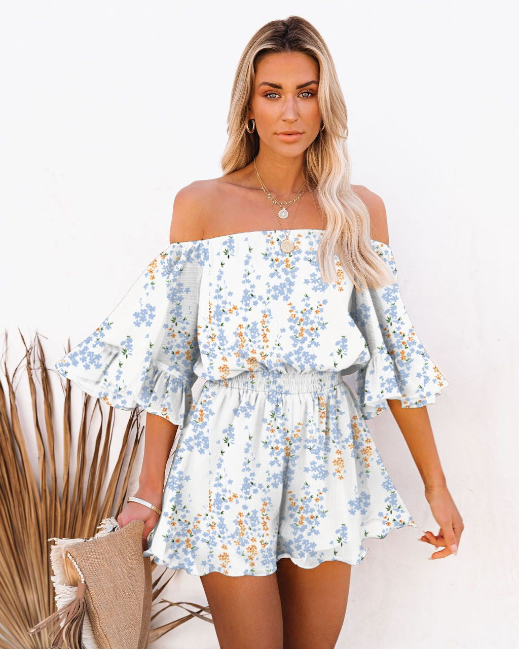 Chiffon Short Sleeve Loose Jumpsuit Romper