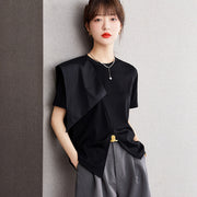 Women's Summer Split-Design T-Shirt – Loose Fit, Asymmetric Stitching