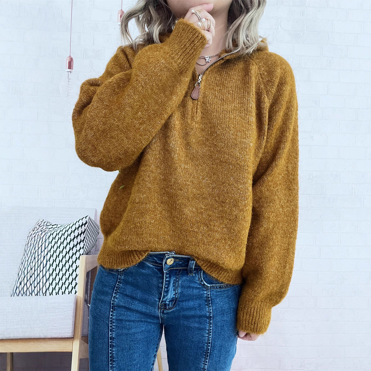 Solid Color Casual Hooded Knitted Sweater for Women