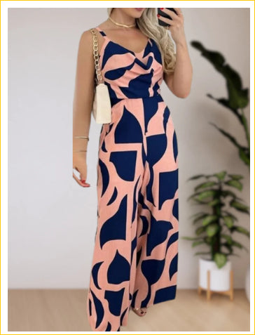 Chic Printed Wide-Leg Jumpsuit with Suspender Waist