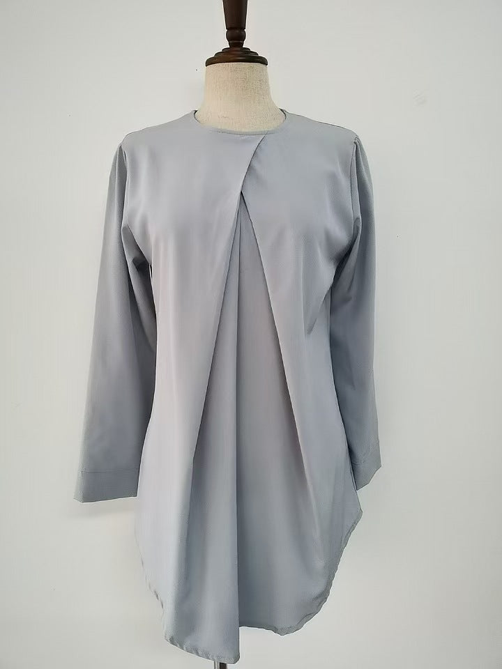 Malaysia Round Neck Elegant Top Solid Color Nine-quarter Sleeve Shirt