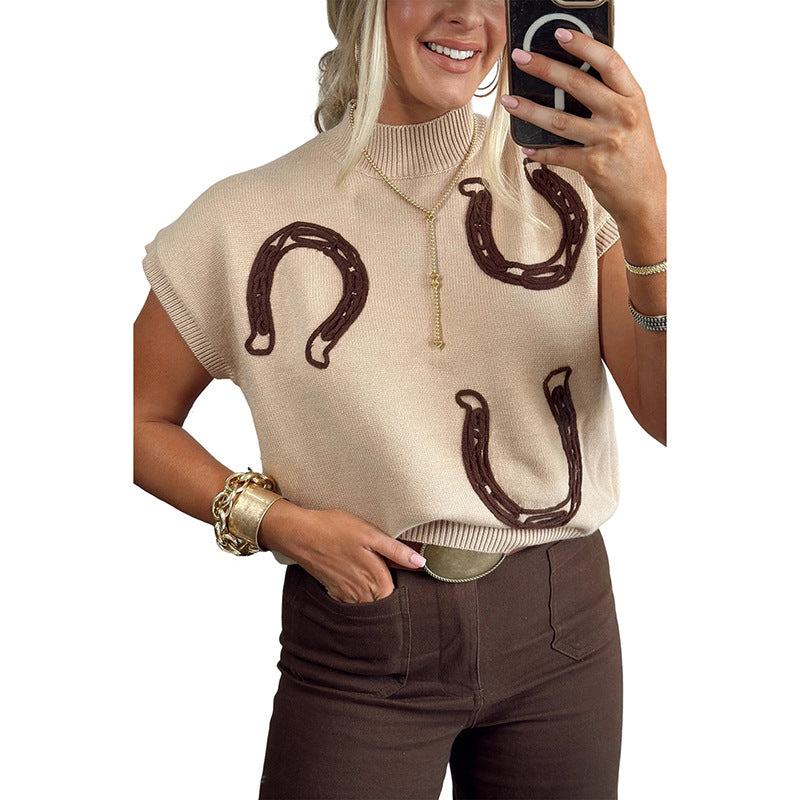 Womens Casual Colorblock Embroidered Loose Sweater