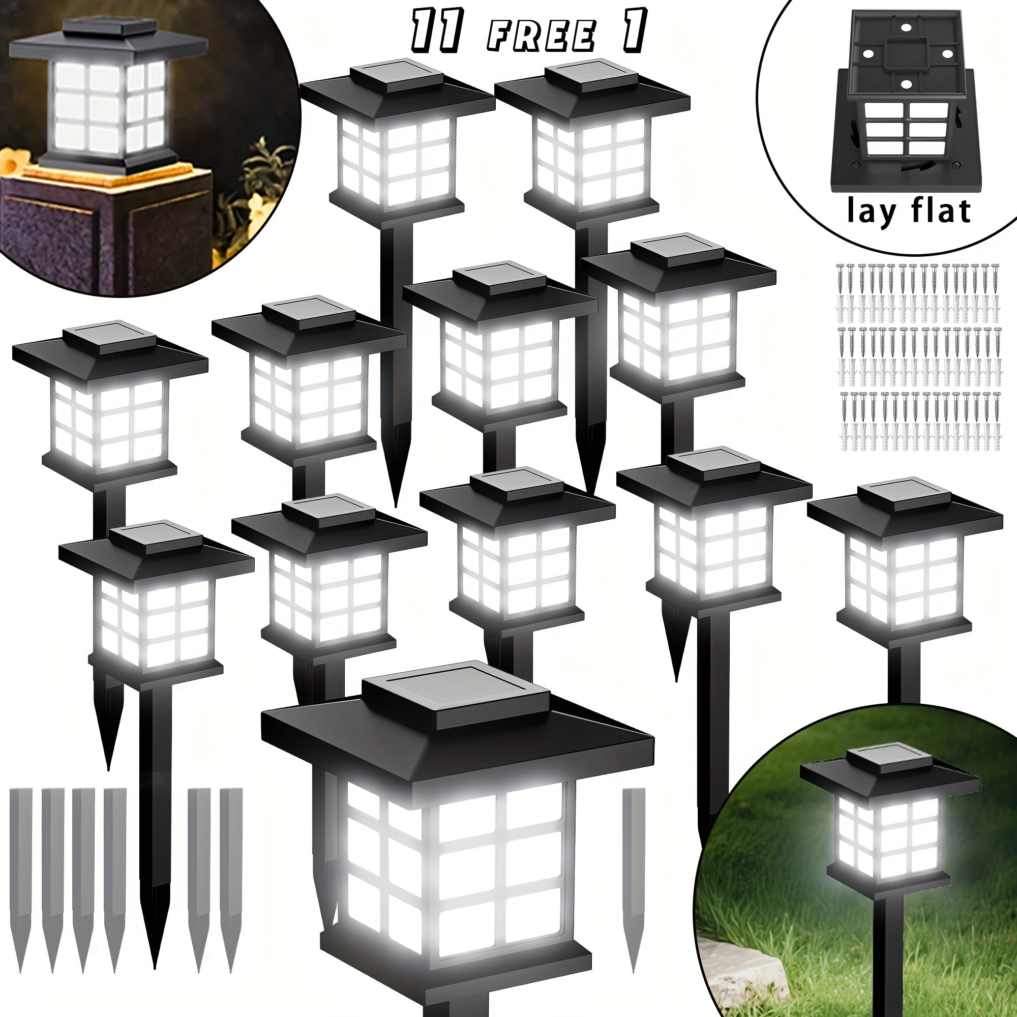 24/12/6 Solar Outdoor Lights, 600mA Solar Path Lights, 10 Hours Long-lasting LED Landscape Lighting Outdoor Solar Path Lights, Solar Garden Lights, Outdoor Waterproof Solar Path Lights, Suitable...