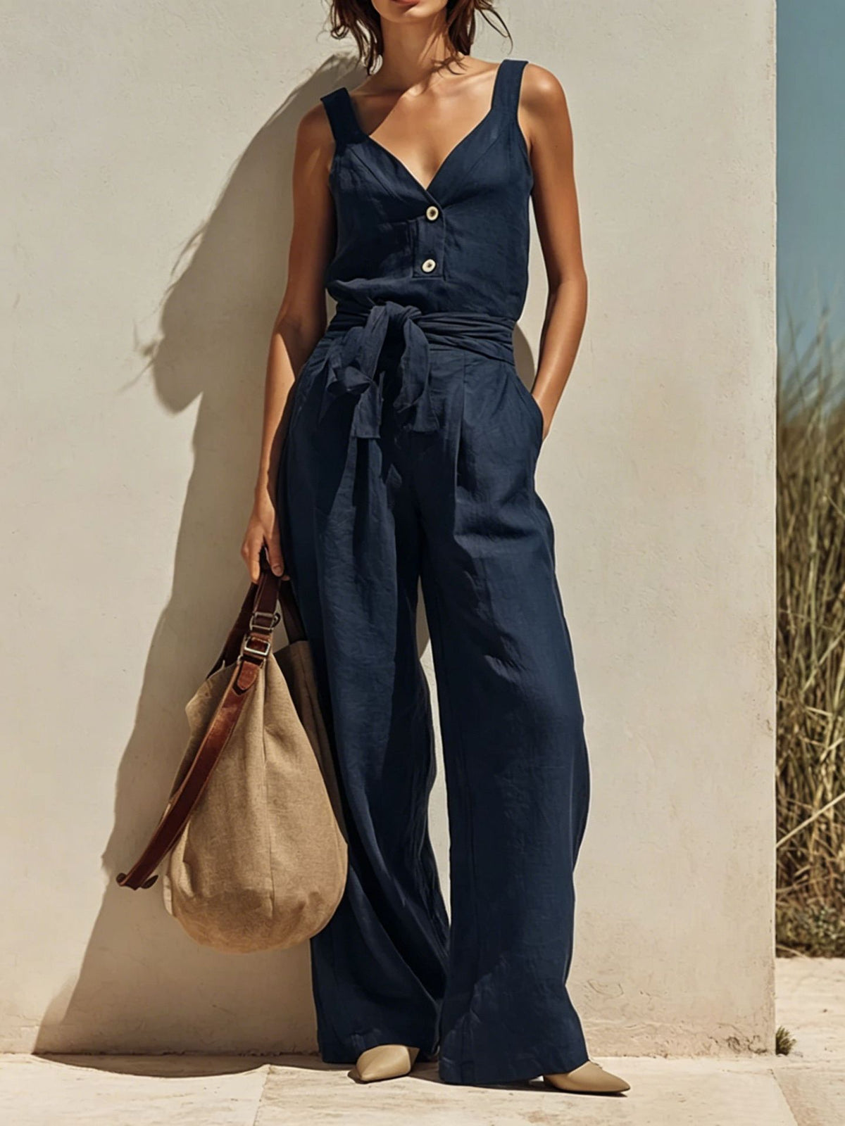 Chic Loose-Fitting Sleeveless Strap Jumpsuit