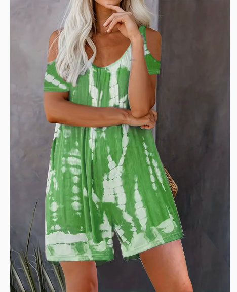 Strap-printed Wide-leg Pants Jumpsuit Shorts
