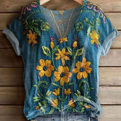 Loose 3D Digital Print Top – Short Sleeve, Fresh & Sweet
