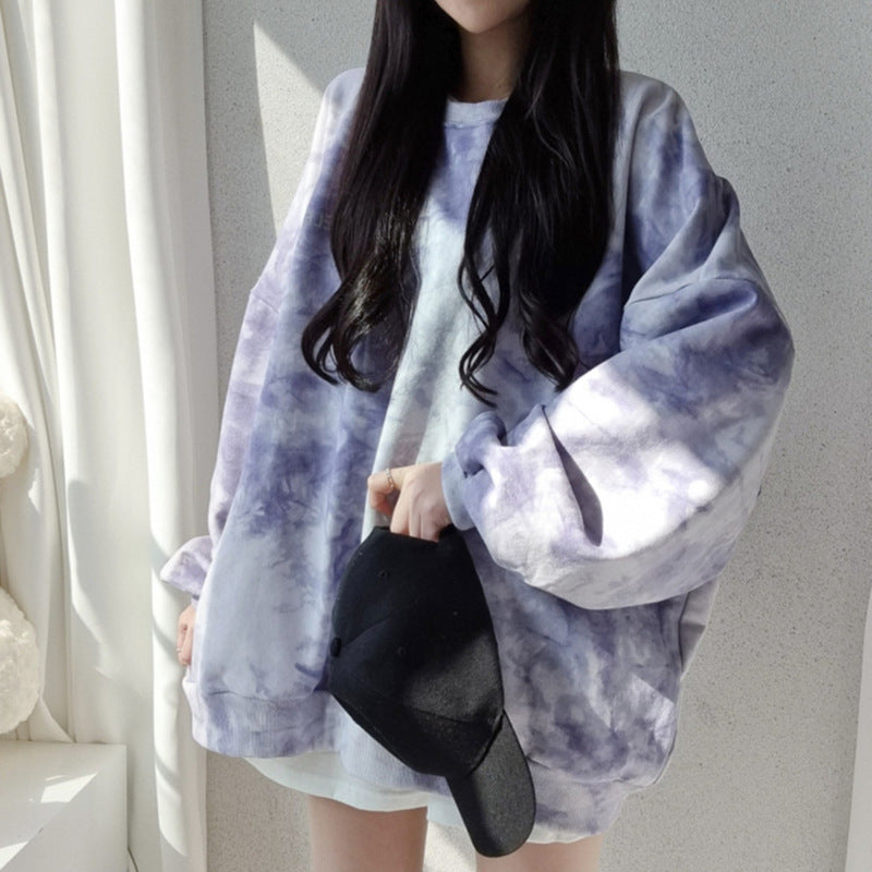 Korean Style Tie-Dye Cotton Sweatshirt for Women