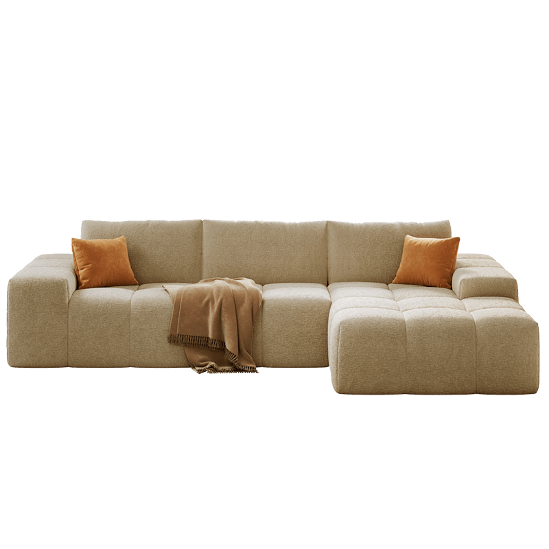 Modular L-shaped chaise longue sofa bed with deep seat and corduroy upholstery