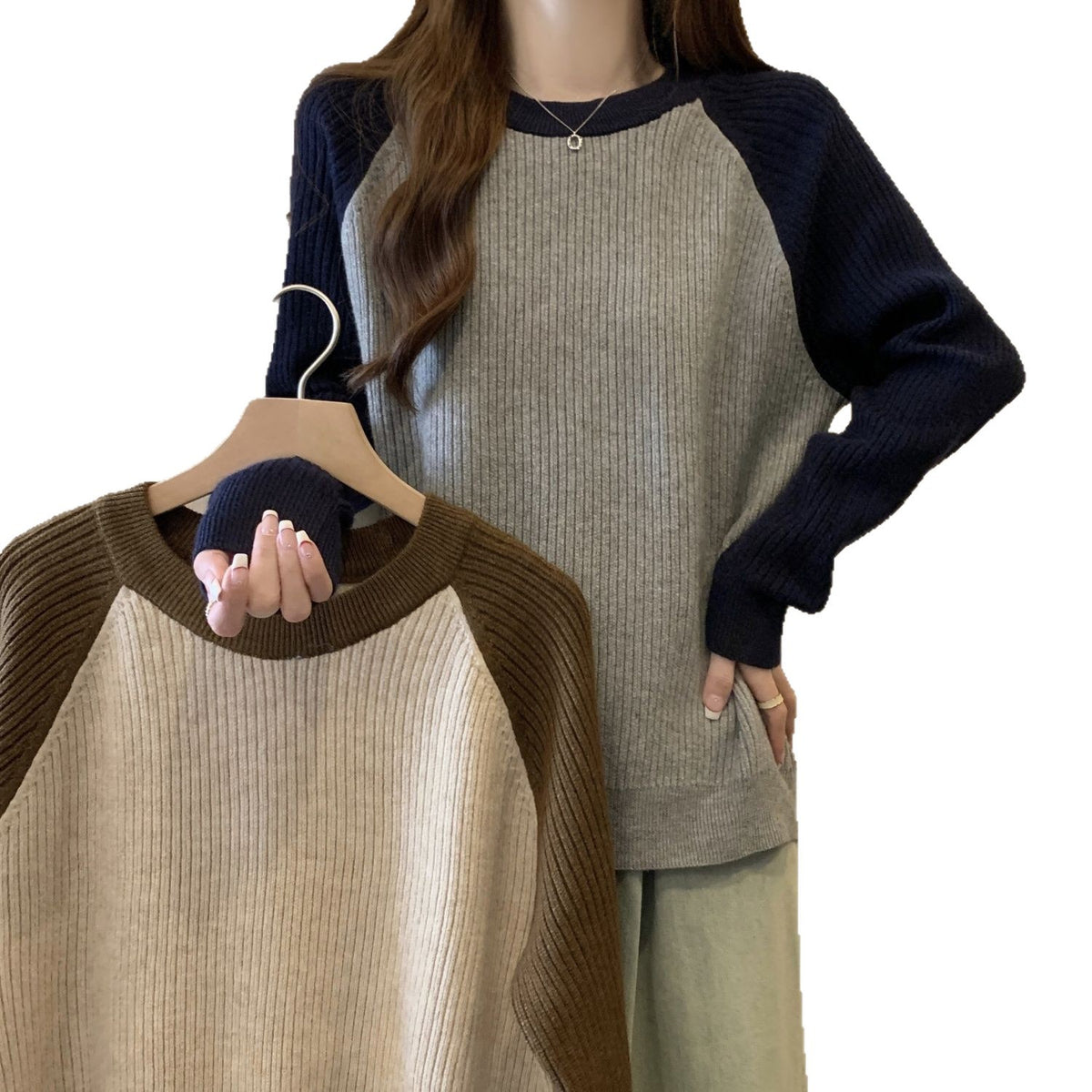 Loose Slim-fit Color-blocked Top to Cover the Belly