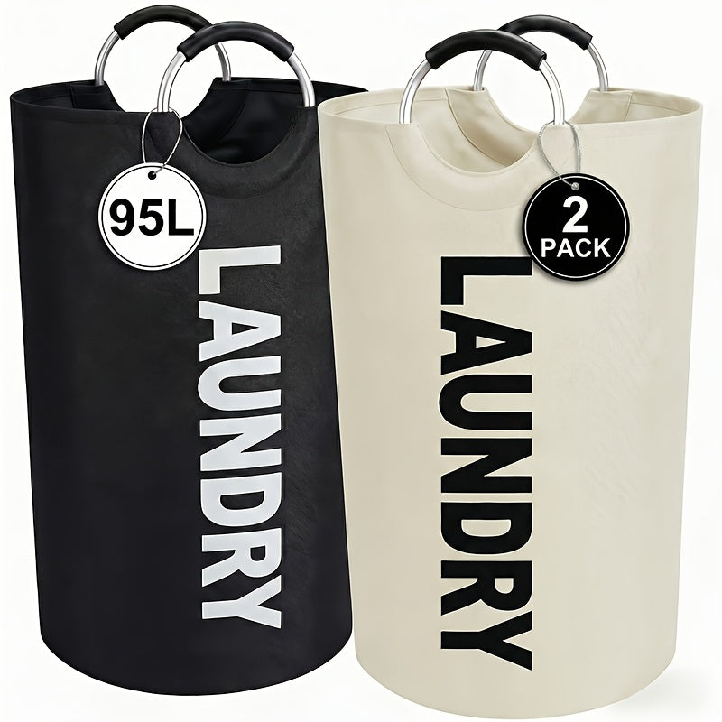 Set of 2 Large Foldable Laundry Baskets with Elevated Design and Half‑Ring Handles
