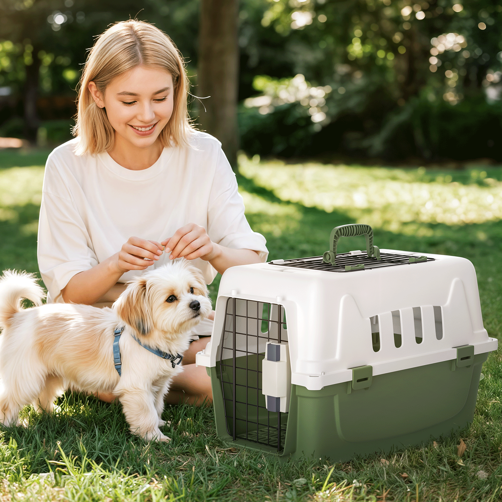 18 Inch Pet Carrier Hard-Sided Dog Carrier With Top And Front Door Access, Plastic Dog Kennel For Longer Traveling, Durable Handle And 4 Sides Ventilation For Pet Up 10 Lbs