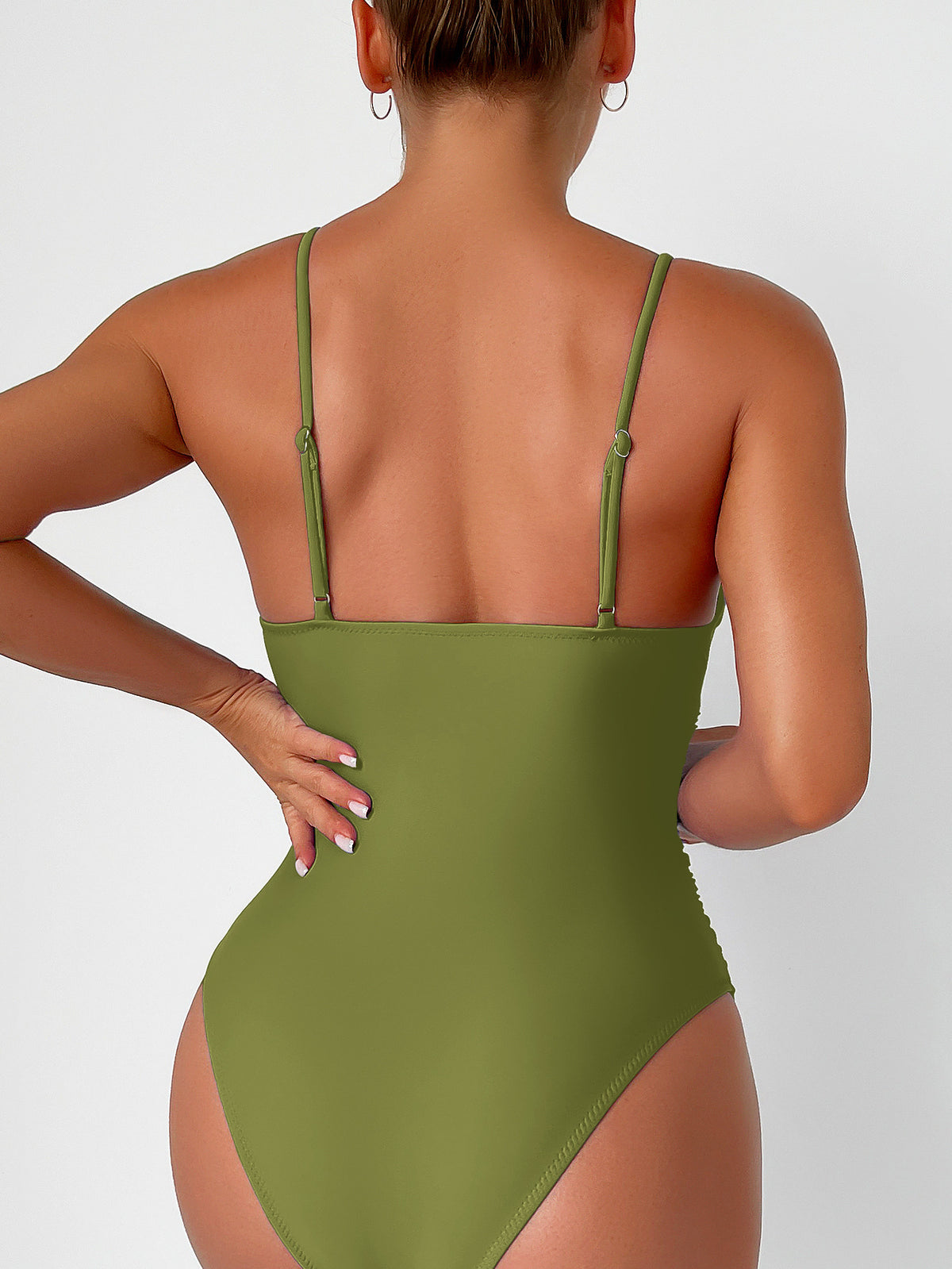 Sexy Deep V One-Piece Swimsuit with Ribbon & Chest Pad