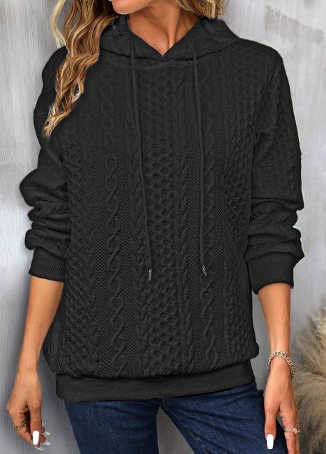 Plus Size Casual Jacquard Lace-Up Hooded Sweatshirt