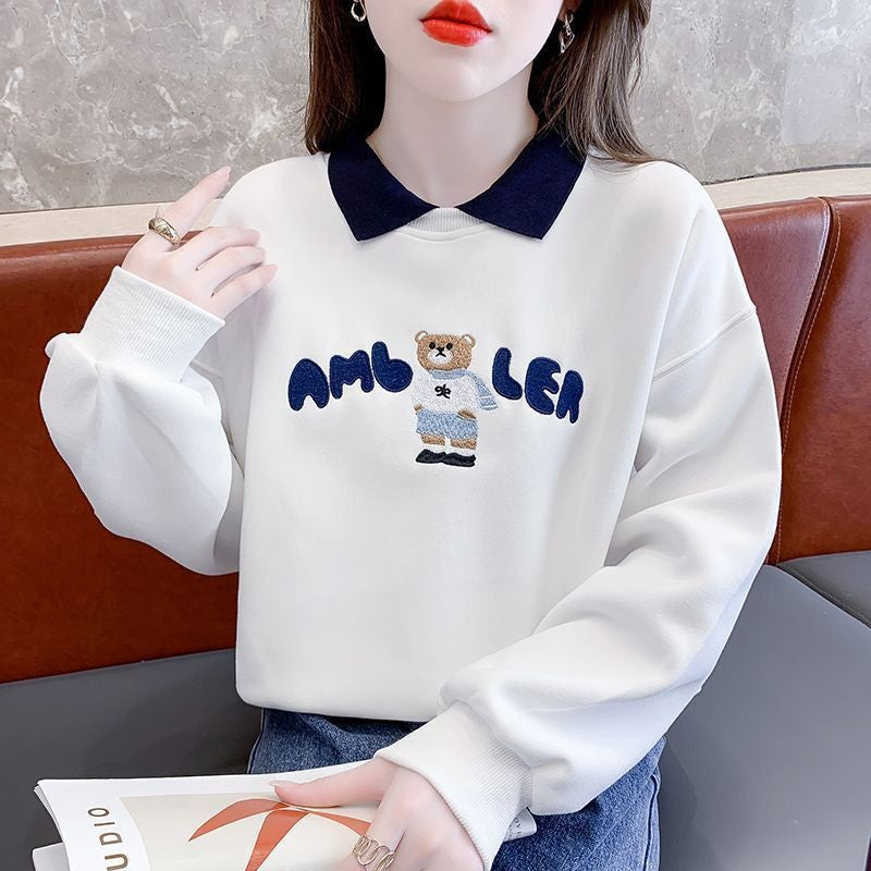 Cozy Bear Graphic Casual Pullover Hoodie for Women