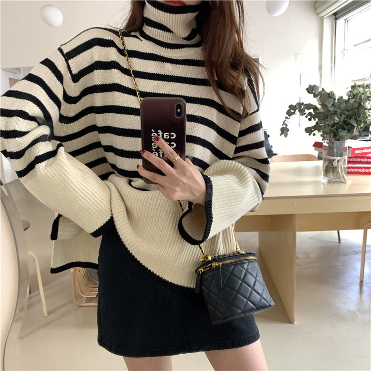 Striped Sweater Loose and Lazy Style Underwear Long Sleeved Top Women's Clothing