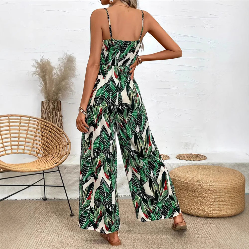 Elegant Printed High-Waist Flowy Cami Jumpsuit