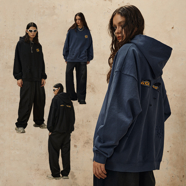 Vintage Distressed Streetwear Hoodie for Women