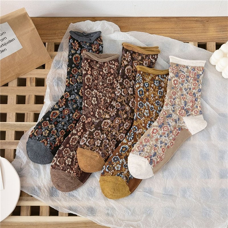 Vintage Floral Socks for Women - Autumn Winter