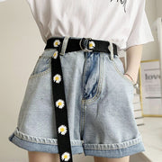 Daisy Print Canvas Belt with Iron D-Buckle