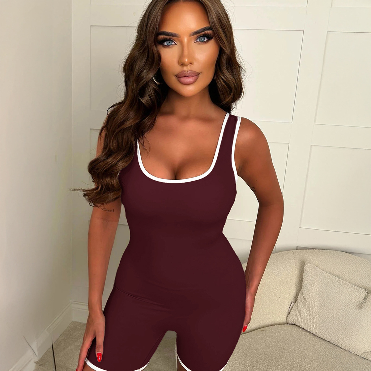 Womens Sporty Yoga Tank Top Shorts And Jumpsuit