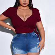 Flattering V‑Neck Slim Fit Knit Tee for Women – Solid Burgundy