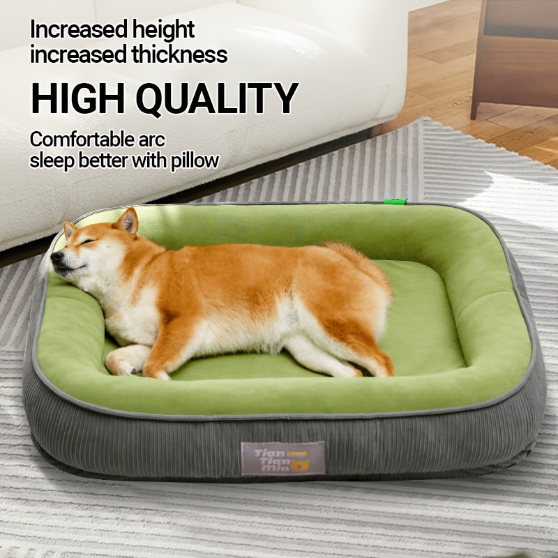 Four Seasons Ultra-soft Pet Dog Bed With Surrounding Pillow Design, Provides Maximum Comfort And Safety. Ultra-soft Light Beige-friendly Fabric. Special Sweat-absorbent Surface Keeps Your Pet