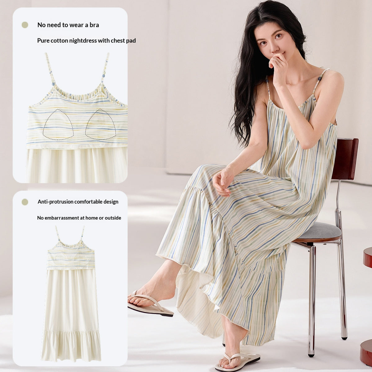 Womens Suspender Nightdress with Chest Pads
