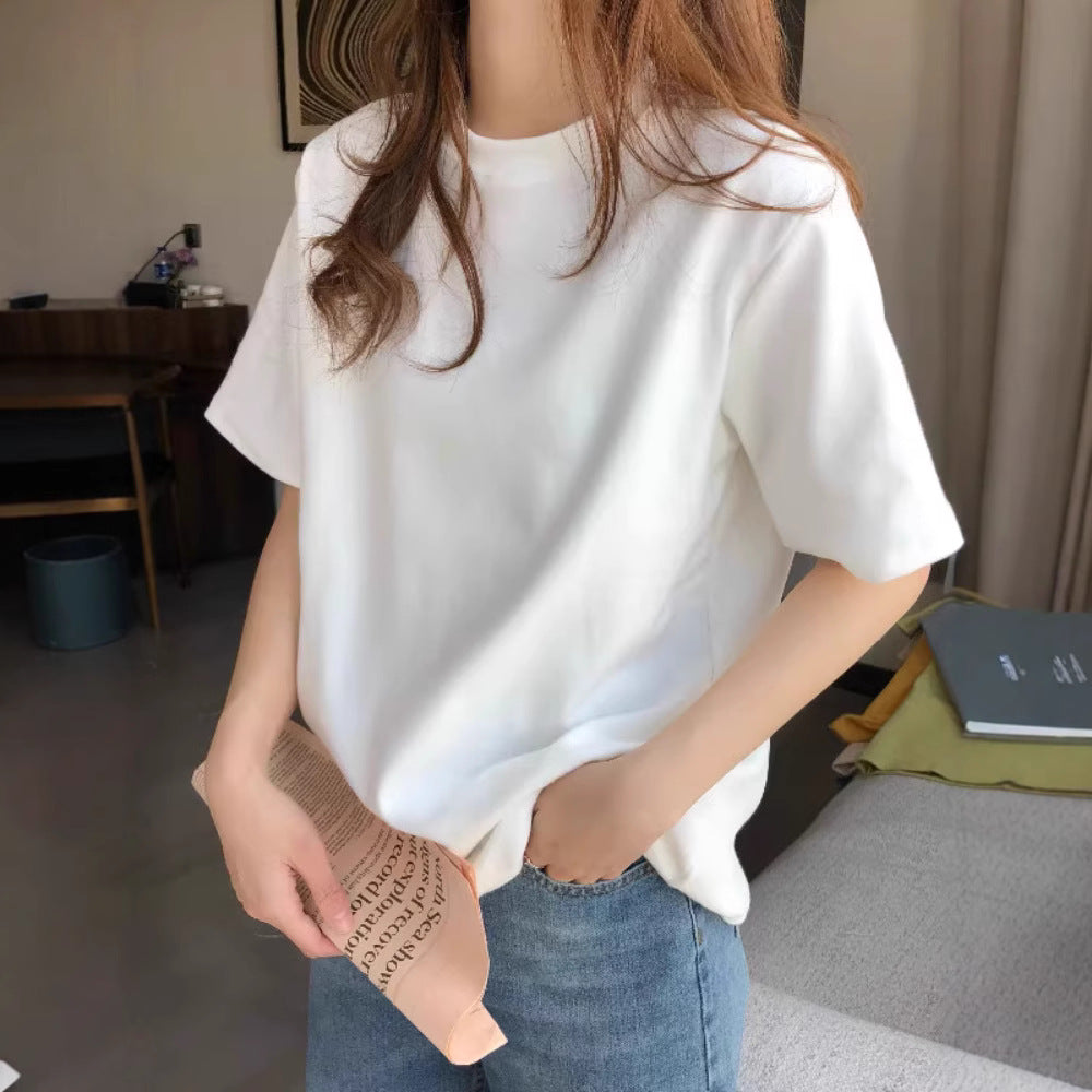 Slim White Cotton Short‑Sleeve Top – Korean‑Style Comfort