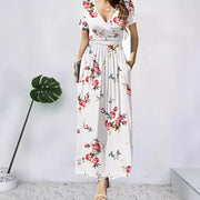Printed V-neck Short Sleeve Dress