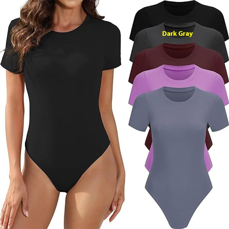 Women's Casual Stretch Crew Neck Basic One-Piece Bodysuit