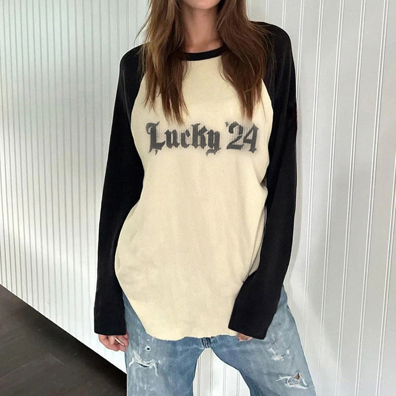 Contrast Raglan Sleeve Waffle Sweatshirt