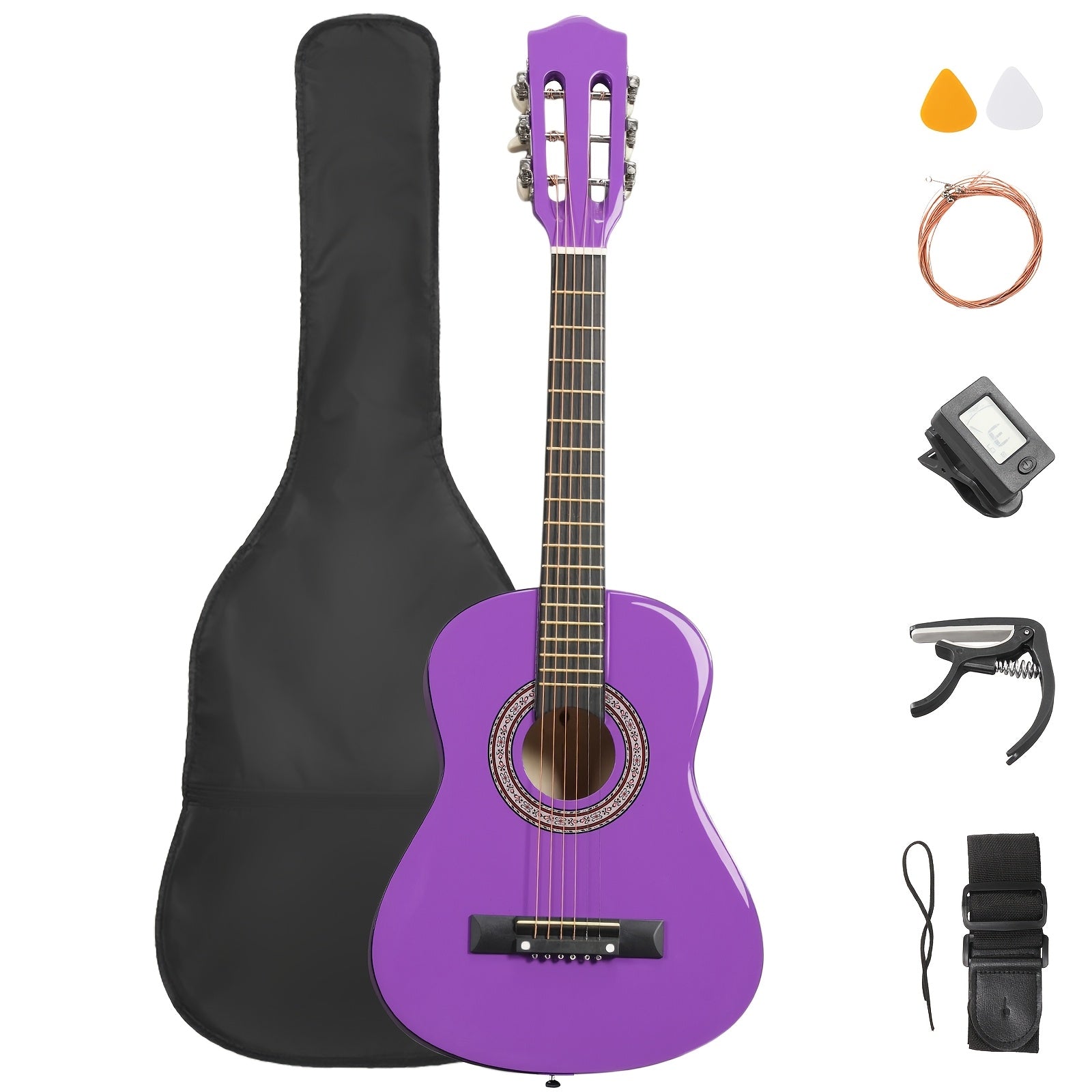 30‑Inch 1/4‑Size Acoustic Guitar with Basswood Body – D‑Style Folk Guitar Kit with Tuner, Picks, Strings, and Gig Bag
